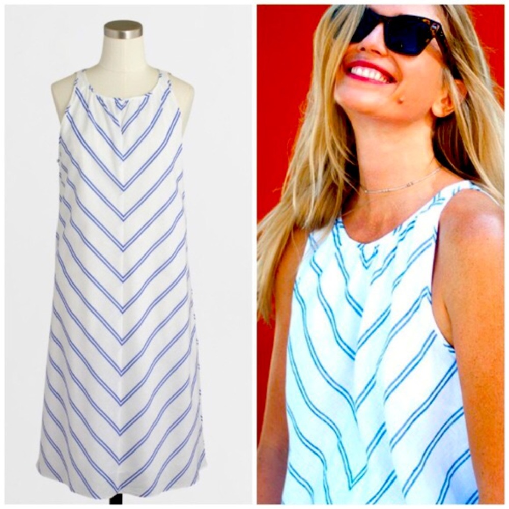 J Crew Chevron Stripe Linen Cotton Dress